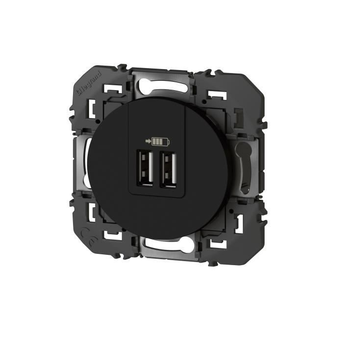 Double chargeur USB TypeA dooxie 3A finition noir - emballage blister