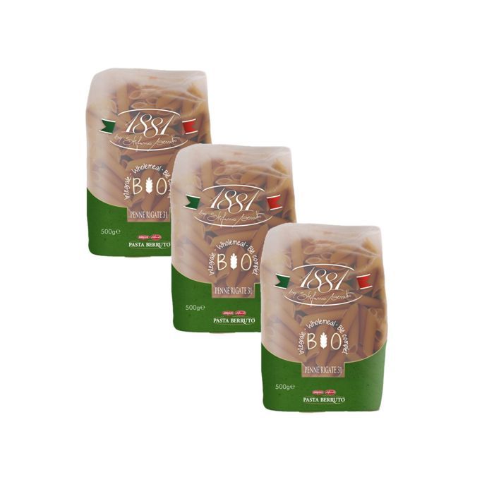 Lot 3x Pâtes Bio italienne blé complet Penne n°31 - 1881 Pasta Berruto - paquet 500g