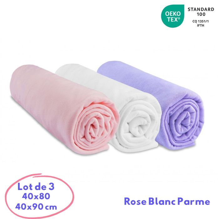 Lot de 3 Draps housse Jersey coton 40x80