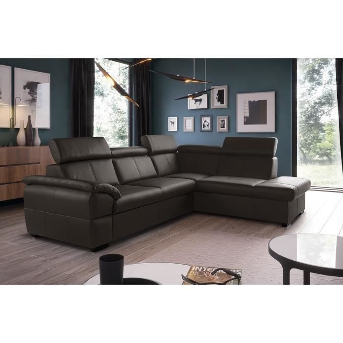 Canapé d'angle convertible en cuir italien de luxe 5/6 places TONY, avec coffre, chocolat, angle droit