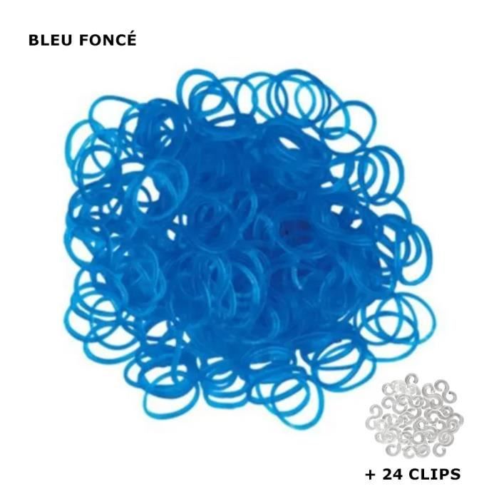 600 élastiques Loom bands + 24 clips Bracelet Arc en Ciel Rainbow Couleur bleu foncé