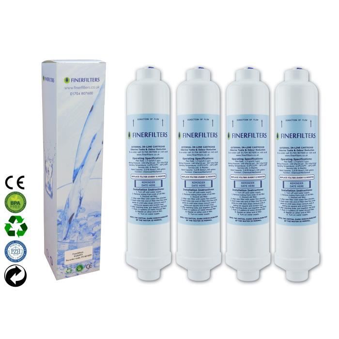 4 x Finerfilters Push Fit Réfrigérateur Filtre à eau
