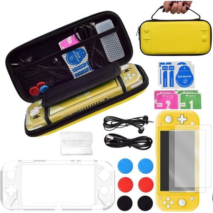 Étuis pour Switch Lite 2019, 13 en 1 Pochette Accessoires Protection Housse + Coque Transparente +2 Protection écran + 6Thumb Grip