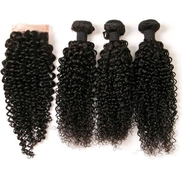 TOOCCI 12- 12- 12- Boules plus le Frontal Perruque Bresilienne Lace Frontal Closure Kinky Curly Cheveux Tissages