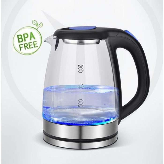 Bouilloire électrique, Bouilloire électrique en cristal sans BPA et avec illumination LED, 1.8 litres, 1500 W
