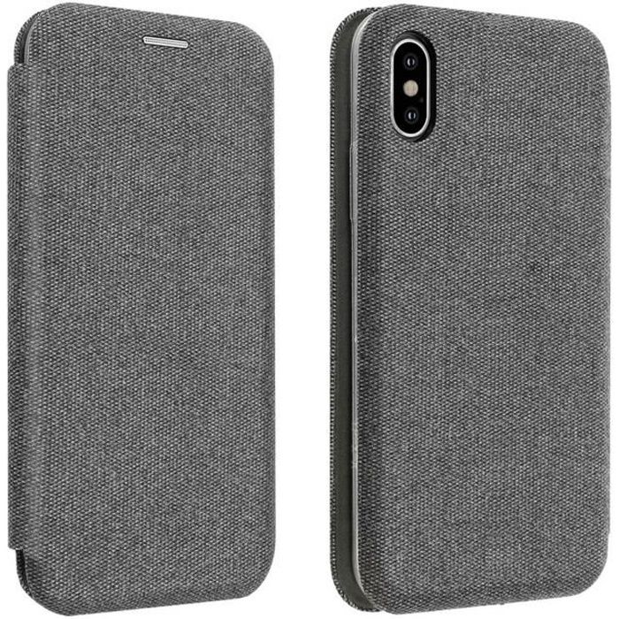 Étui iPhone X et XS Élégant Effet chiné Rangement Carte Fonction support Gris