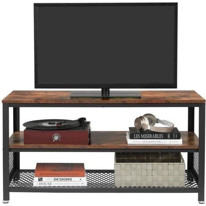 FREOSEN Meuble TV Style Industriel 100x40x52 cm Avec Armature métallique - Texture Bois