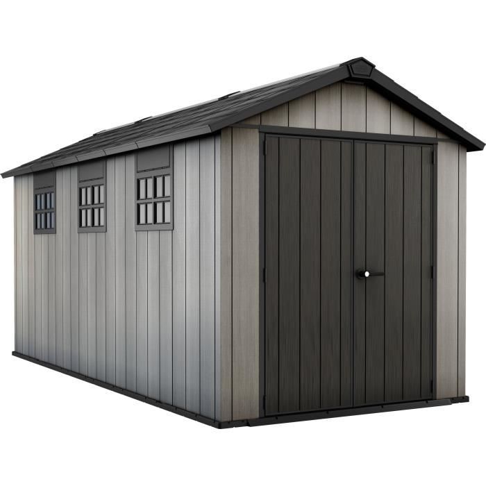 Abri de jardin BROSSIUM 9 m² - Résine - Double porte - 230 x 476 x 242 cm - Gris - KETER