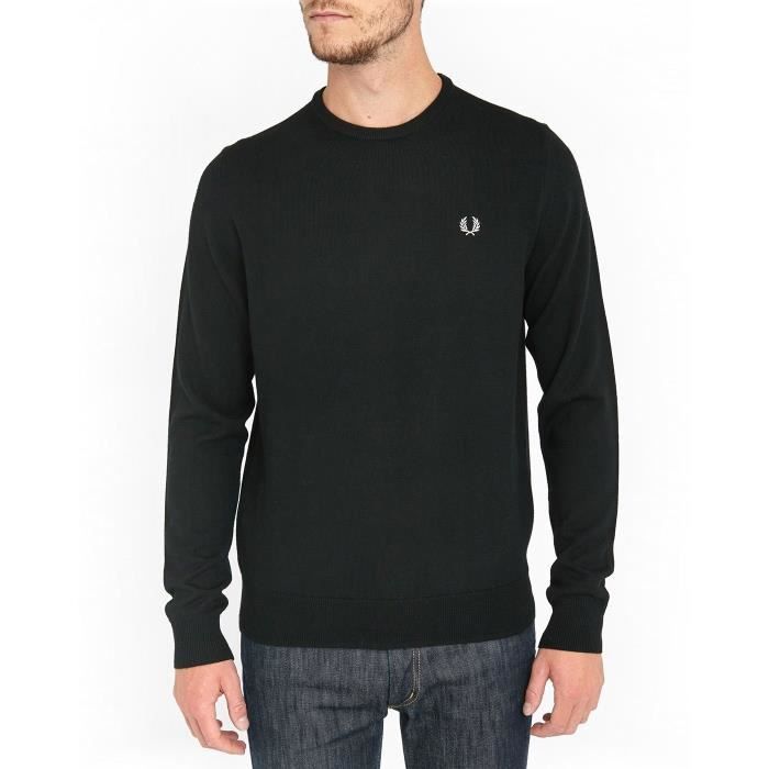 Pull Merinos Col Rond Noir gris pour homme