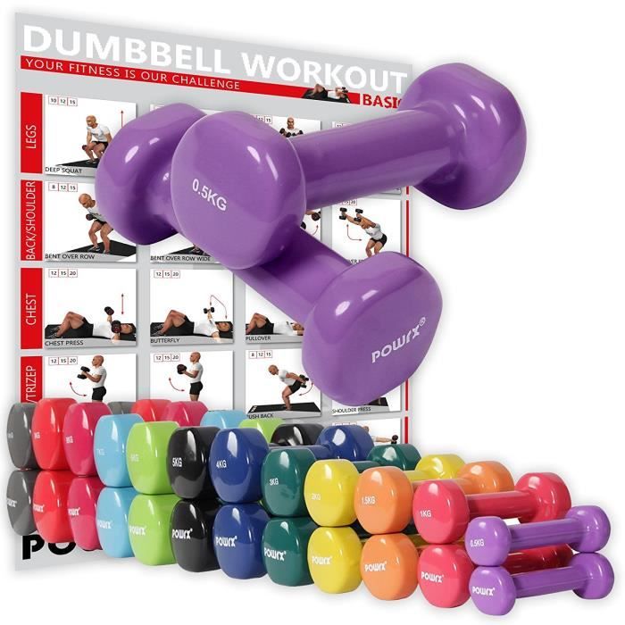 Ensemble d'haltères en vinyle avec haltère d'entraînement I différentes couleurs 0,5 - 10 kg Poids: Ensemble complet
