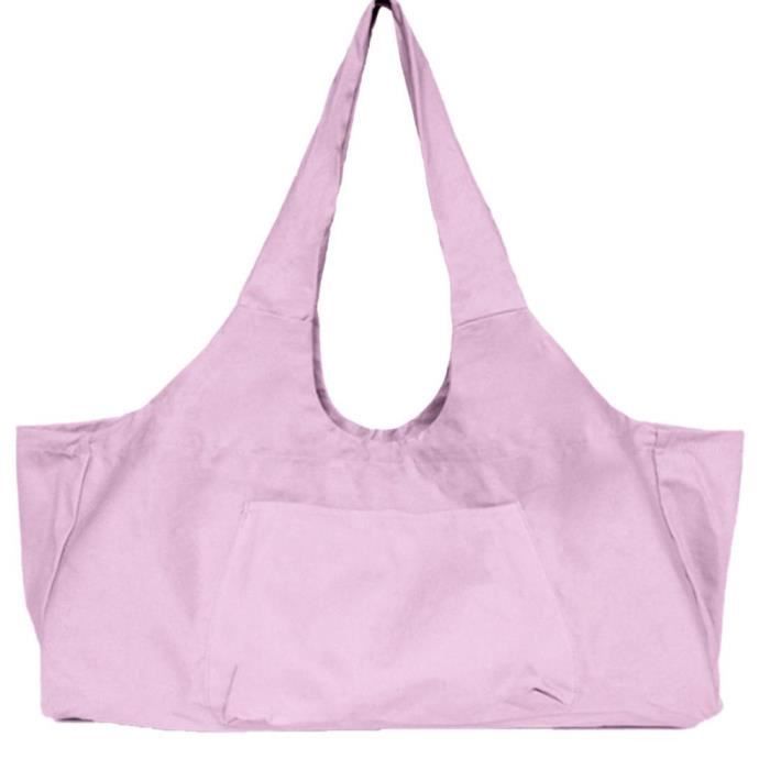 Sac de rangement de remise en forme Sac de yoga en toile Grande capacité Une épaule tout-en-un avec poches pour femmes hommes rose