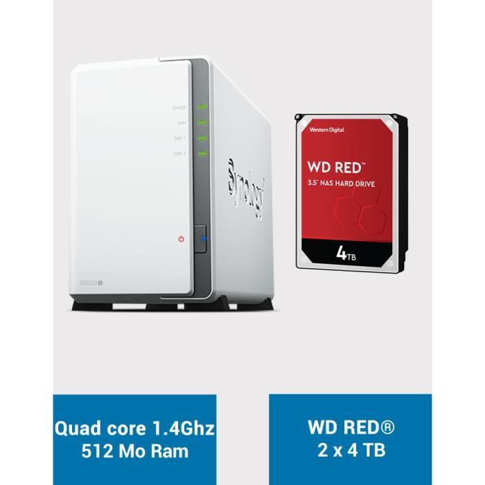 Synology DS220J Serveur NAS WD RED 8To (2x4To)