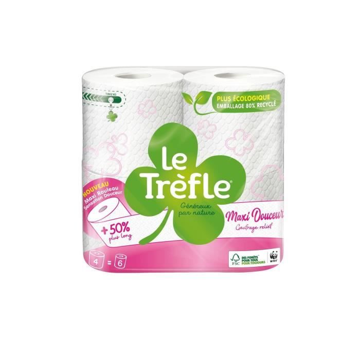 LE TREFLE Papier toilette Maxi Douceur - Blanc - x4 = 6 rouleaux
