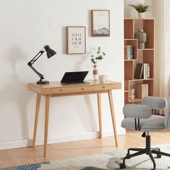Bureau Hässleholm avec 3 tiroirs bambou 100 x 50 x 75 cm naturel