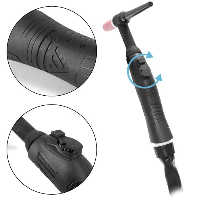 STAHLWERK Torche TIG WP-26 8 Mètres 200A - Refroidissement Gaz - Très Flexible Poignée Ergonomique