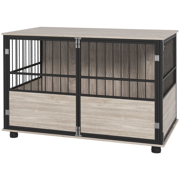 Cage pour chien intérieur PawHut table dappoint 100 x 60 x 68 cm niche jusquà 30 kg 3 portes verrouillables aspect bois noir