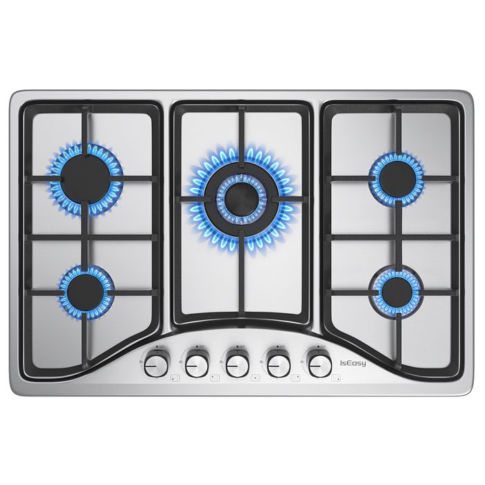 Plaque de Cuisson Gaz - ISEASY - 5 Feux - Inox - Allumage par Impulsion - Sécurité Thermocouple