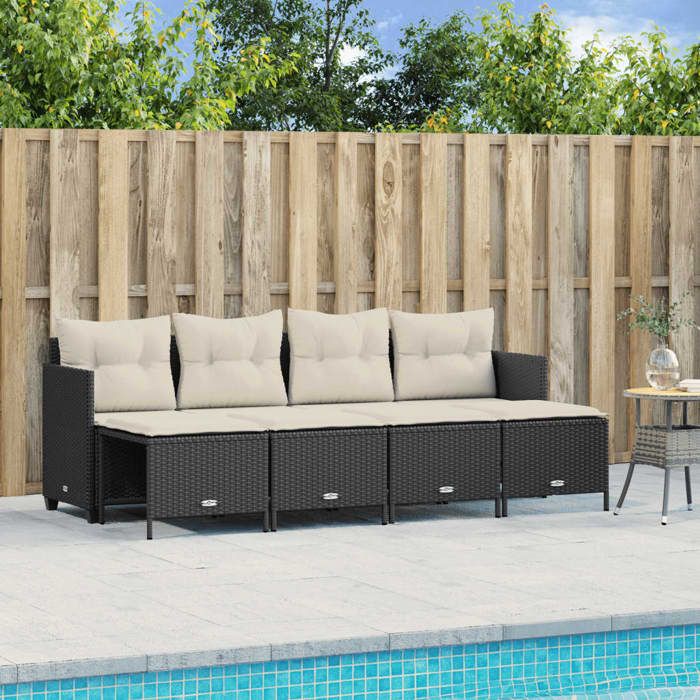 vidaXL Salon de jardin 5 pcs avec coussins noir résine tressée ensemble de canapés dextérieur salon de jardin ensemble 3261533