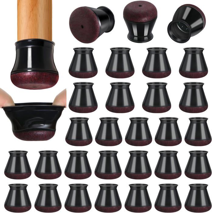 32 pièces Protection Pied de Chaise Patins pour Chaises en Silicone avec Feutre épaissi Noir Petit Patin de Chaise Protections