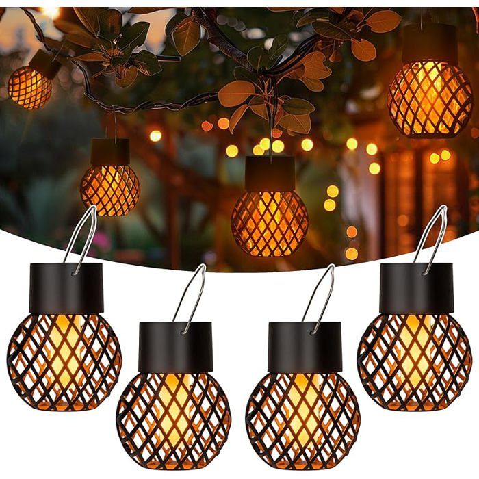 Lot de 4 lampes solaires d39extrieur suspendre - Flamme vacillante - tanche - Pour jardin cour clture arbre 4 Multic BALISE SOLAIRE