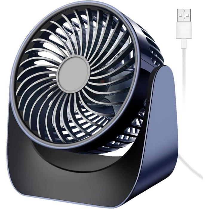 Ventilateur USB Silencieux Mini Ventilateur Bureau 3 Vitesses 360° Rotation Petit Ventilateur de Table Portable(Bleu Marin)