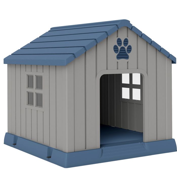Comparer les prix de Niche pour chien extérieur - PawHut - bouches daération et plancher suréleveé  - plastique imperméable - 85 x 79 x 82 cm - bleu