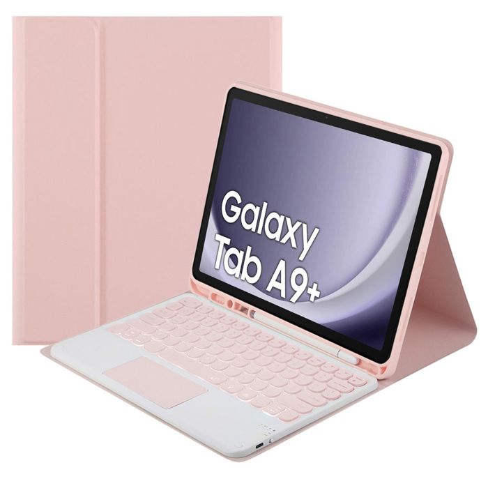 Étui clavier Bluetooth avec pavé tactile pour Galaxy Tab A9 Plus (rose)