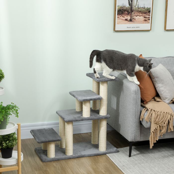 Escalier pour animaux domestiques réglable 3/4 marches échelle pour chat chien griffoirs sisal 70 x 32 x 68 cm gris