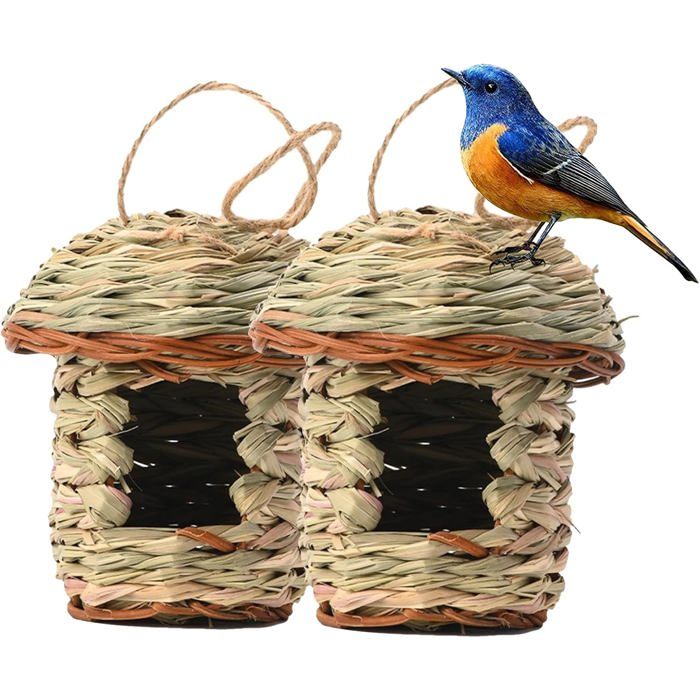 Nichoir Oiseaux Tissé 2 Volières Suspendues Jardin Nid Artificiel Mandarin Perroquet Canari Sauvage
