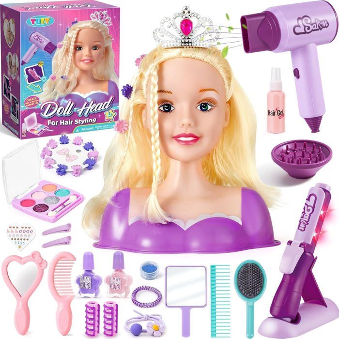 Kit Coiffeur Enfant – Tête à Coiffer Avec Accessoires – Jeu De Rôle Dès 3 Ans – Cadeau Fille Kit Coiffure Fille
