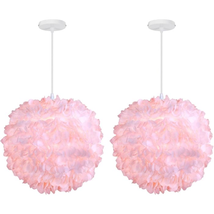 WOTTES Lot de 2 Lustres Suspensions Ø30cm Plafonnier Lustre à Fleurs en Tissu Rose E27 Éclairage Plafond Moderne Luminaire Salon
