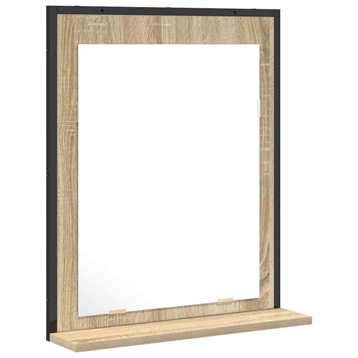 Miroir de salle de bain avec étagère - vidaXL - Noir - 50x12x60 cm - Verre et bois ingénierie - Rectangulaire