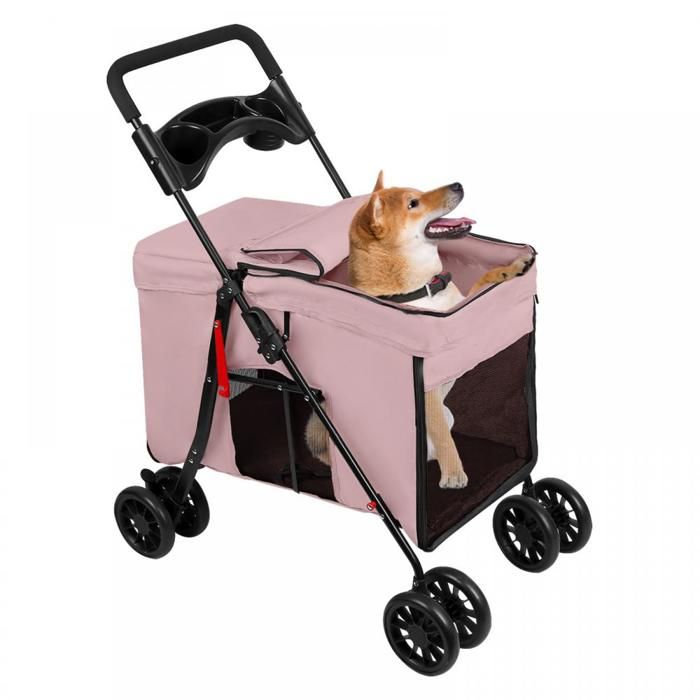 Comparer les prix de SUPFINE Poussette pour Animaux Chariot Chien Pliable avec Porte-Gobelet Poussette de Voyage pour Chiot/Chat 49×75×95cm Rose