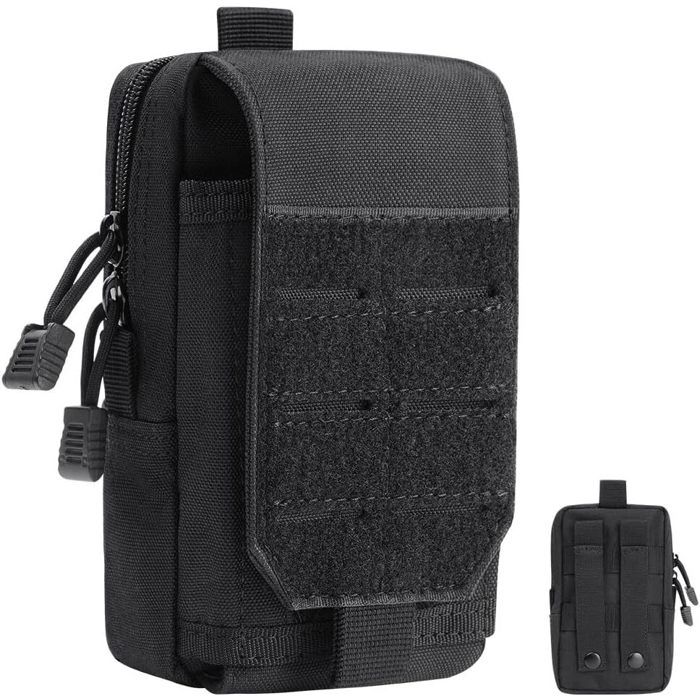 Sacoche Ceinture Tactique en Nylon Noir - Pochette Molle EDC pour Téléphone - Idéale Randonnée Cyclisme Alpinisme et Plein Air