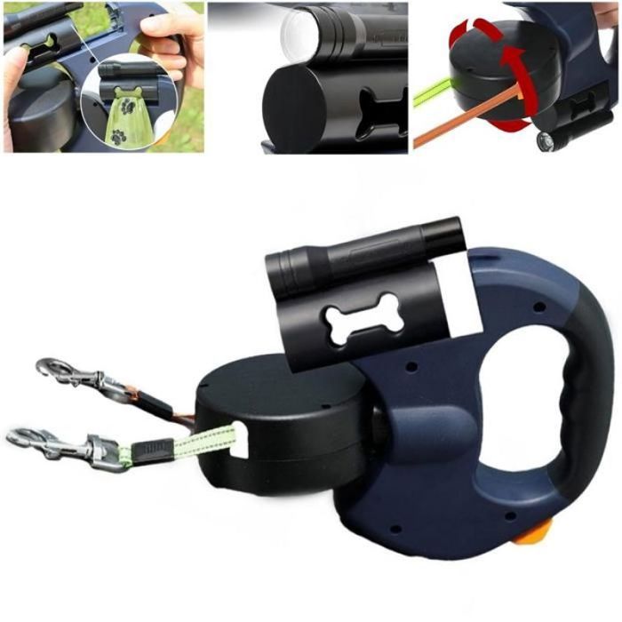 Laisse rétractable lumineuse pour 2 chiens avec sangle rétractable robuste de 3 m sangle pivotante anti-enchevêtrement à 360°