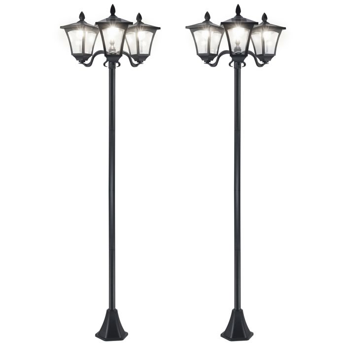 Lot de 2 lampadaires de jardin extérieur - Outsunny - solaire lumières led - acier - 515x47x1825c m - noir