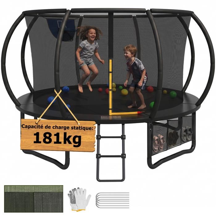Trampoline Exterieur - ø 366 cm - NHHF - Certifié GS - Filet de Sécurité Bâche de Protection Sac à chaussures Kit dancrage