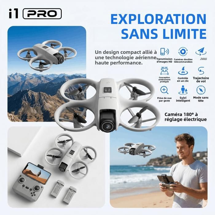 Drone - PARAMOUNT CITY - Double Caméra 1080P - Rotation 180° - Évitement obstacles