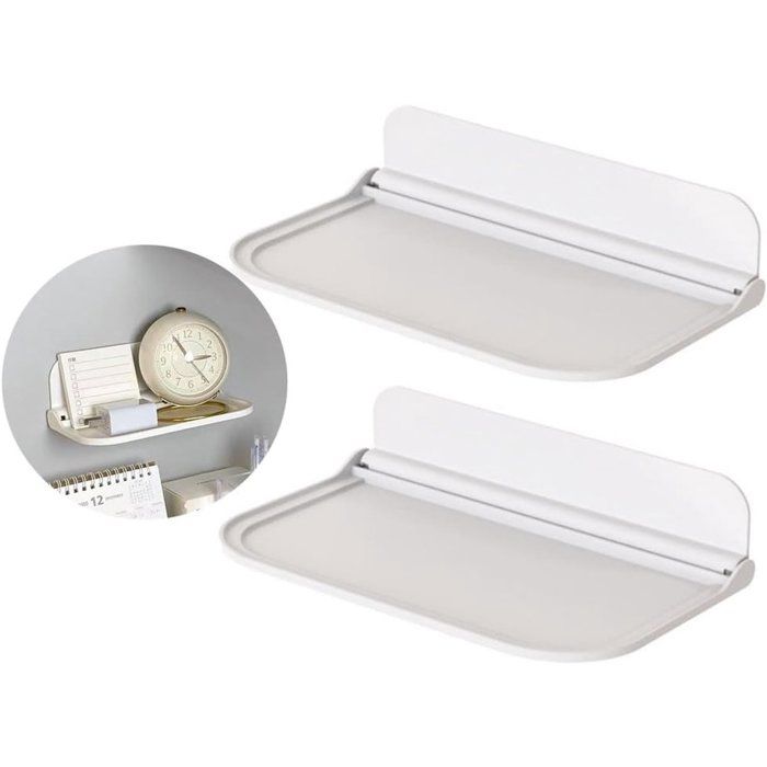 Étagère Murale Pliable Sans Perçage Lot De 2 18 x 10 cm Rangement Cuisine Salle De Bain Blanc