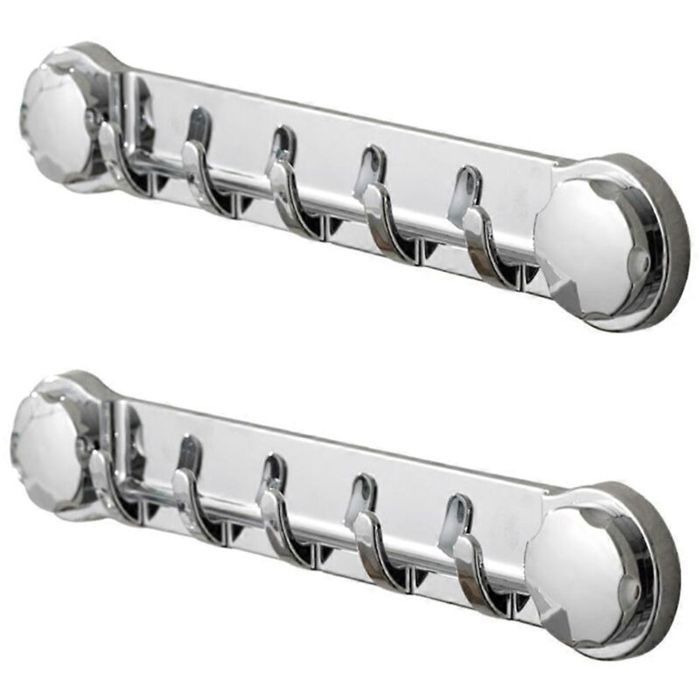 Crochets muraux pour salle de bain - Lot de 2 - Porte-serviettes - Ventouse robuste - Argent - Plastique SANPIE