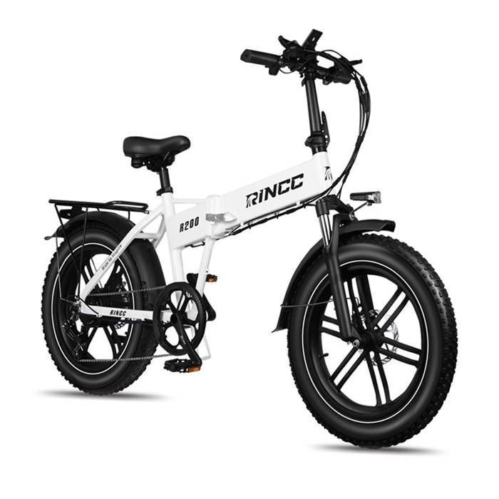 RINCC R200 Vélo électrique pliable – Moteur 750W Batterie 48V15Ah Autonomie 80–100 km (Mode Assisté) Pneus 20 × 4 0 pouces Blanc