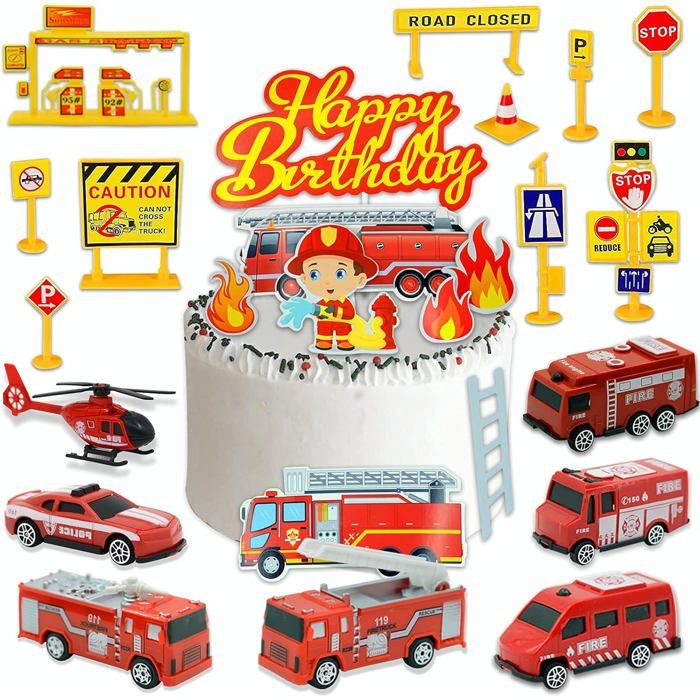 Camion De Pompiers Gâteau Décoration 25Pcs Accessoires Décoratifs Pour Véhicules De Pompiers - 7 Jouets De Pompiers Toppers[BB1659]