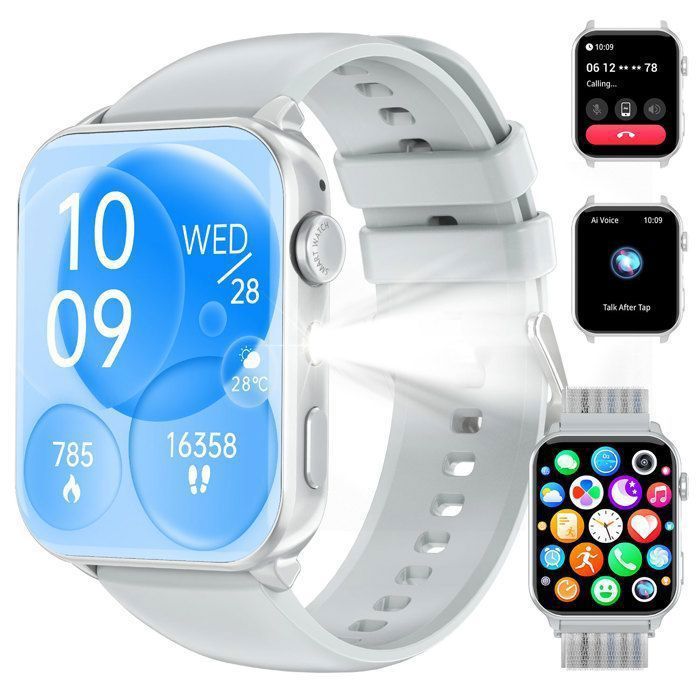 FeipuQu Montre Connectée Femme Homme Appels Smartwatch Assist Vocal 110＋Sports Rythme cardiaque/Sommeil/SpO2 IP68 Android iOS Gris