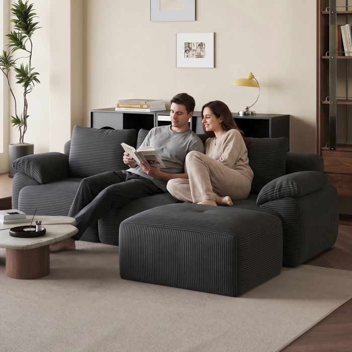 Canapé dangle convertible 4 places Canapé compressé de 264 cm Canapé modulable sans montage pour Salon Chambre Gris foncé