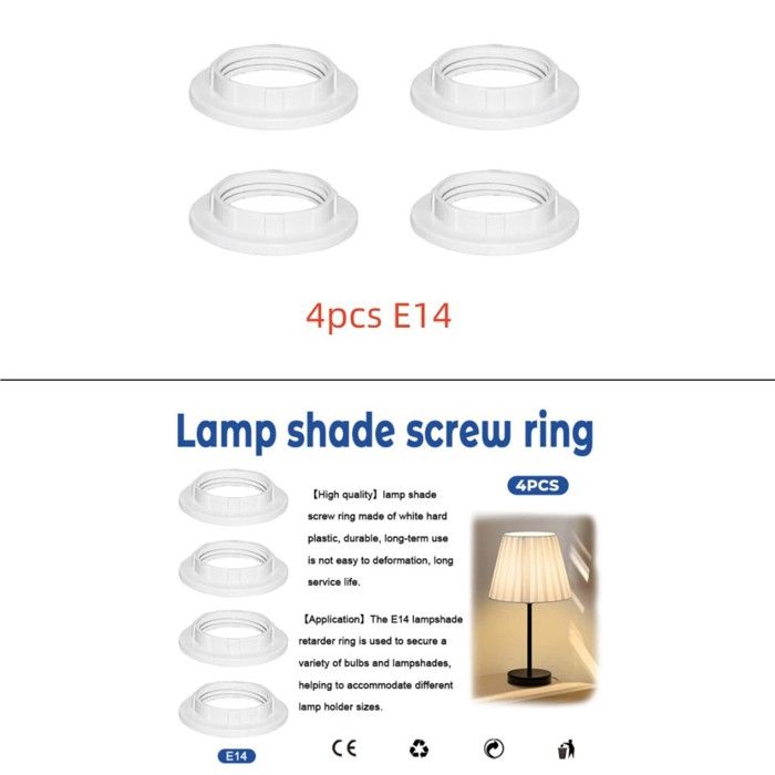 Lot de 4 douilles bague de réduction E14 plastique blanc 28 mm pour abat-jour lampe de bureau .