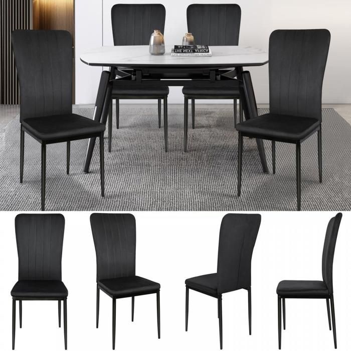 OHMG-Lot De 2 Chaise De Salle À Manger À Rayures En Velours-Dossier Incurvé-Éponge Épaisse-Anti-Flexion Et Anti-Âge-Noir