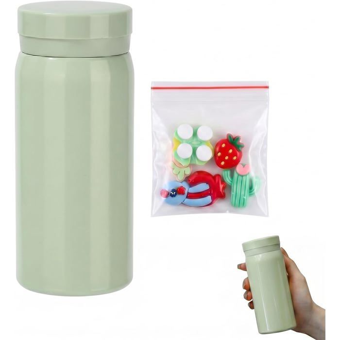 Mini gourde isotherme en acier inoxydable - 200 ml - Vert clair - Anti-fuite - Avec couvercle - 1 article