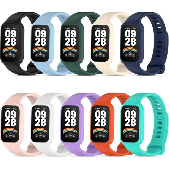 Bracelet en silicone pour montre connectée-10 Pièces pour Xiaomi Smart Band 9 Active/Redmi Smart Band 3 Sport Réglable