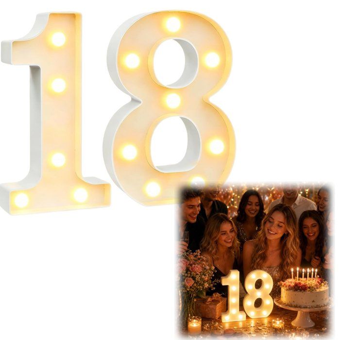Chiffre 18 ans lumineux géant - 1 pièce - lampe LED blanc chaud - anniversaire fête bureau - cadeau 18 ans fille ou garçon