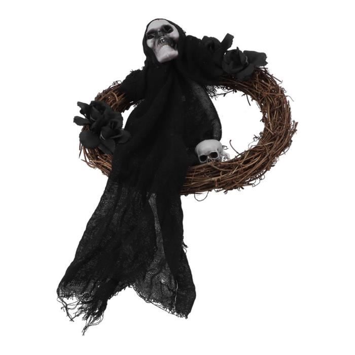 Cdiscount Couronne Halloween Couronne De Porte Halloween 30cm - Avec Lumières LED Violettes, Chauves-souris Et Chat - Décoration Sorcière Effrayante Couronne Halloween Porte